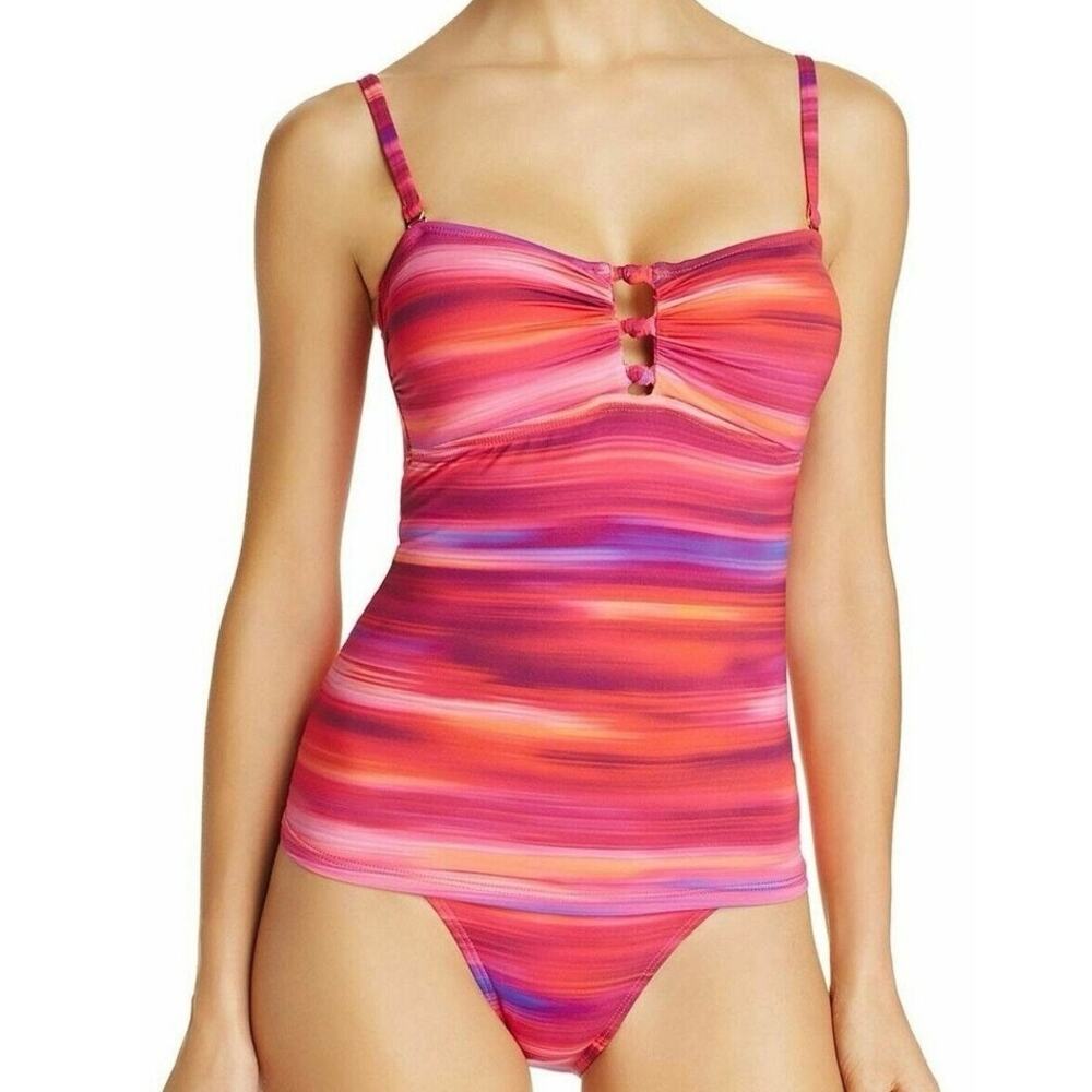 LAUREN RALPH LAUREN Pink Multi Ombre Ikat Bandeau Tankini Two-Piece - Sz 10
